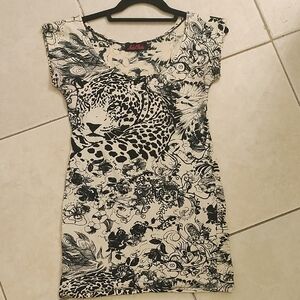 Motel Rocks Black & White Leopard Print Cap-Sleeve Tunic